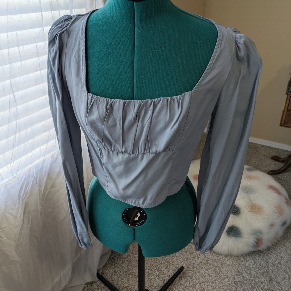 SHEIN Light Blue Square Neck Cropped Blouse